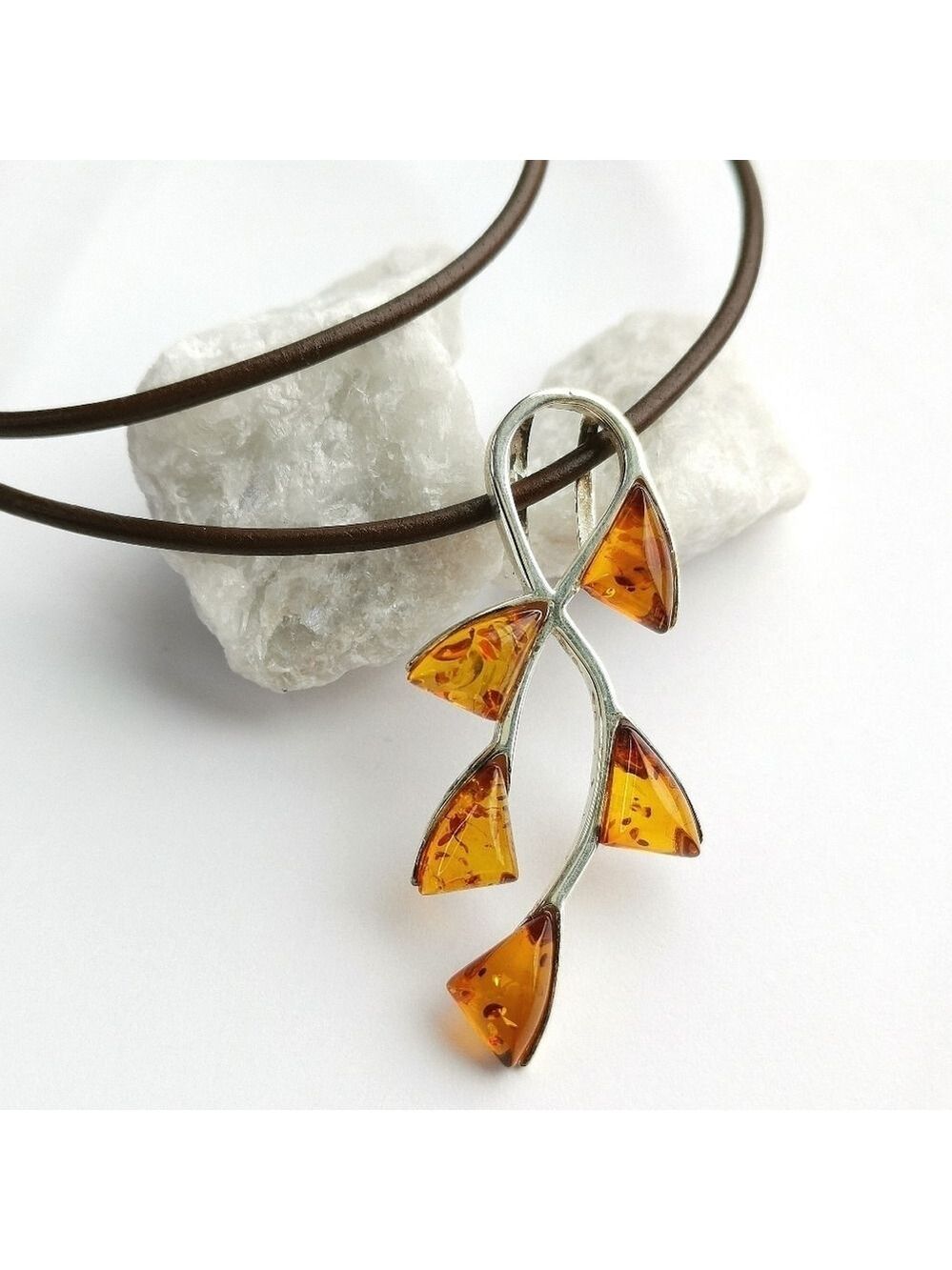 New, sterling silver amber branch pendant necklace
